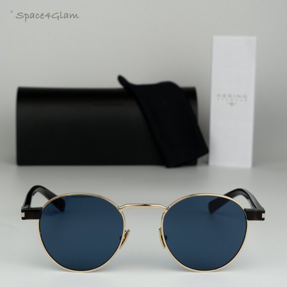 BRAND NEW Saint Laurent SL707 004 Gold Havana Blue Oval Unisex Sunglasses - Picture 3 of 10